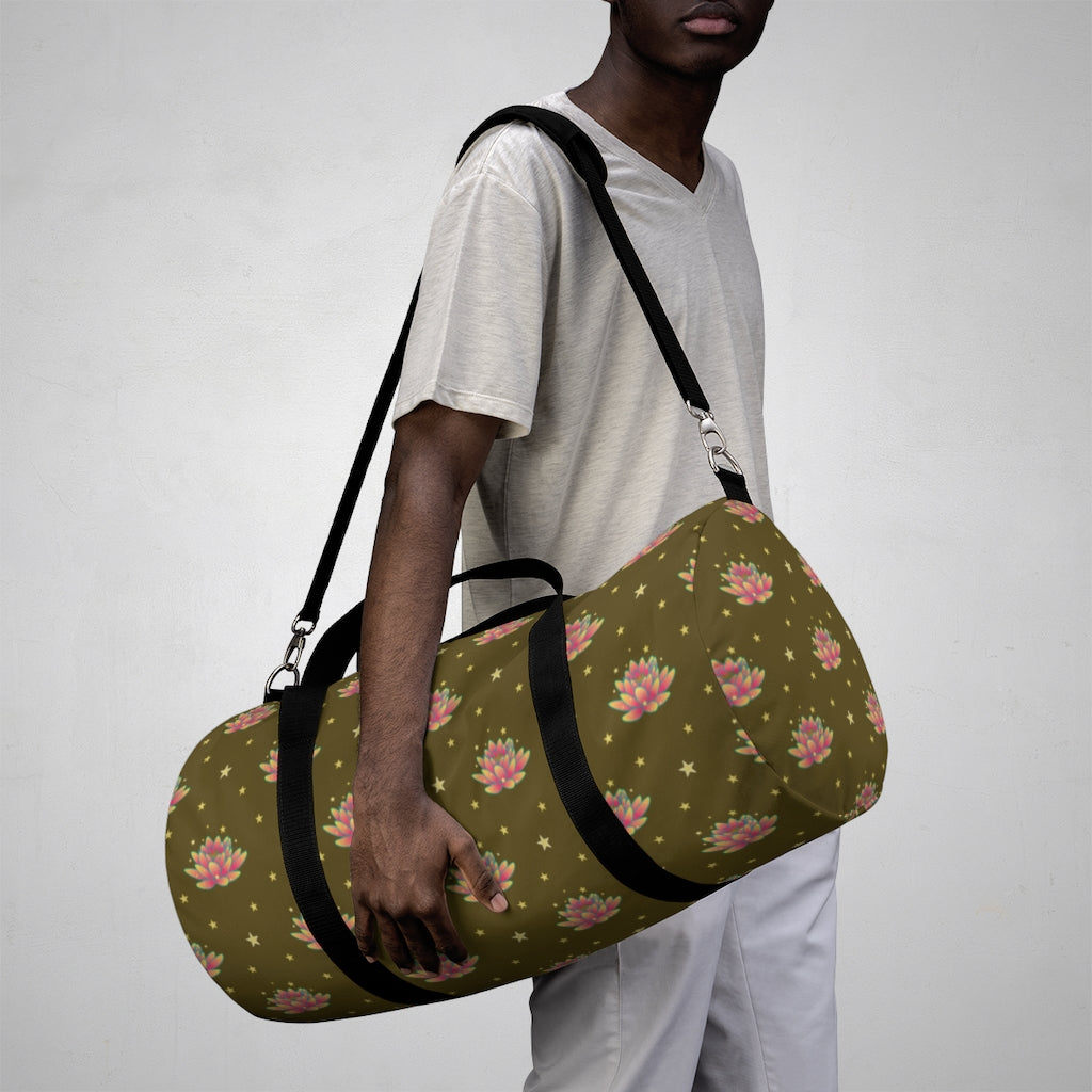 Magical Lotus Dark Golden Duffel Bag