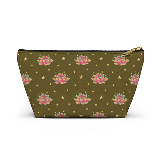 Magical Lotus Dark Golden Accessory Pouch w T-bottom