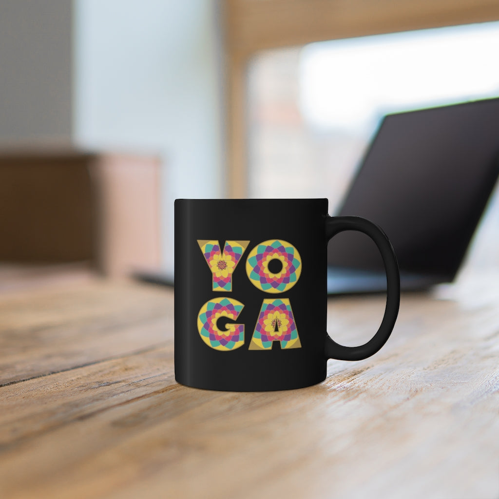 Happy Yoga Black Mug 11oz