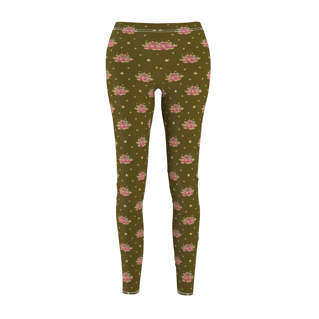 Magical Lotus Dark Golden Casual Leggings