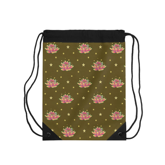 Magical Lotus Dark Golden Drawstring Bag