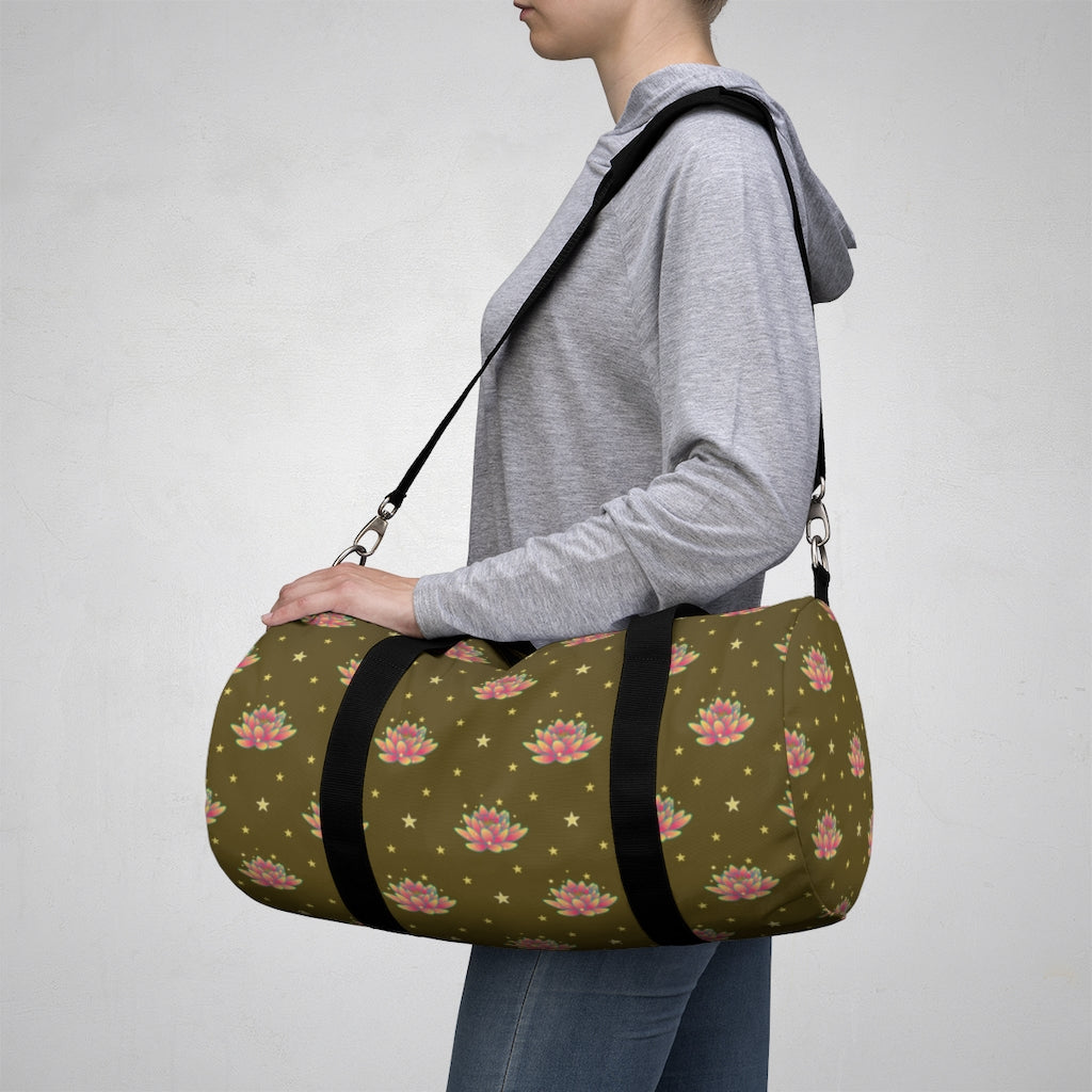 Magical Lotus Dark Golden Duffel Bag