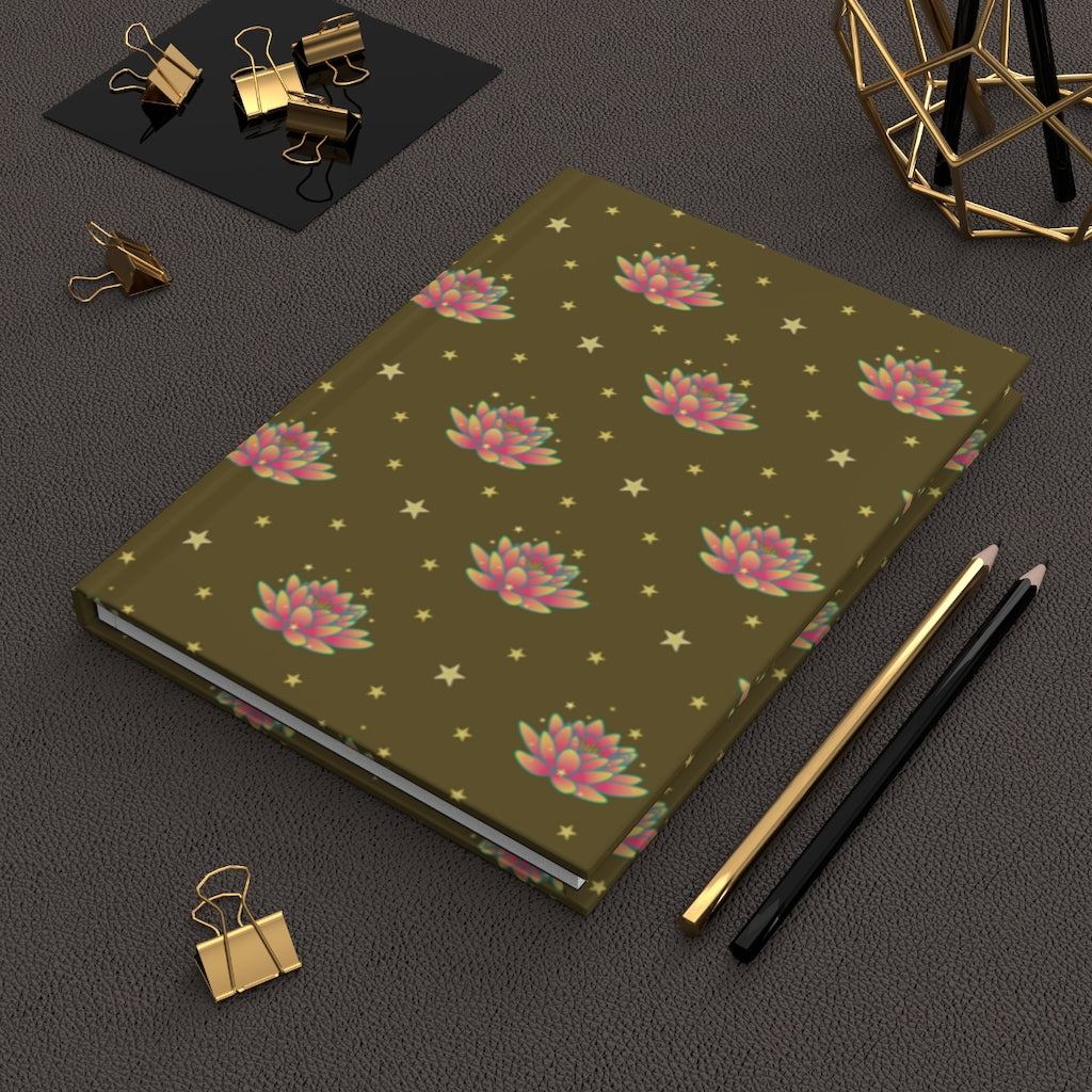 Magical Lotus Dark Golden Hardcover Journal Matte