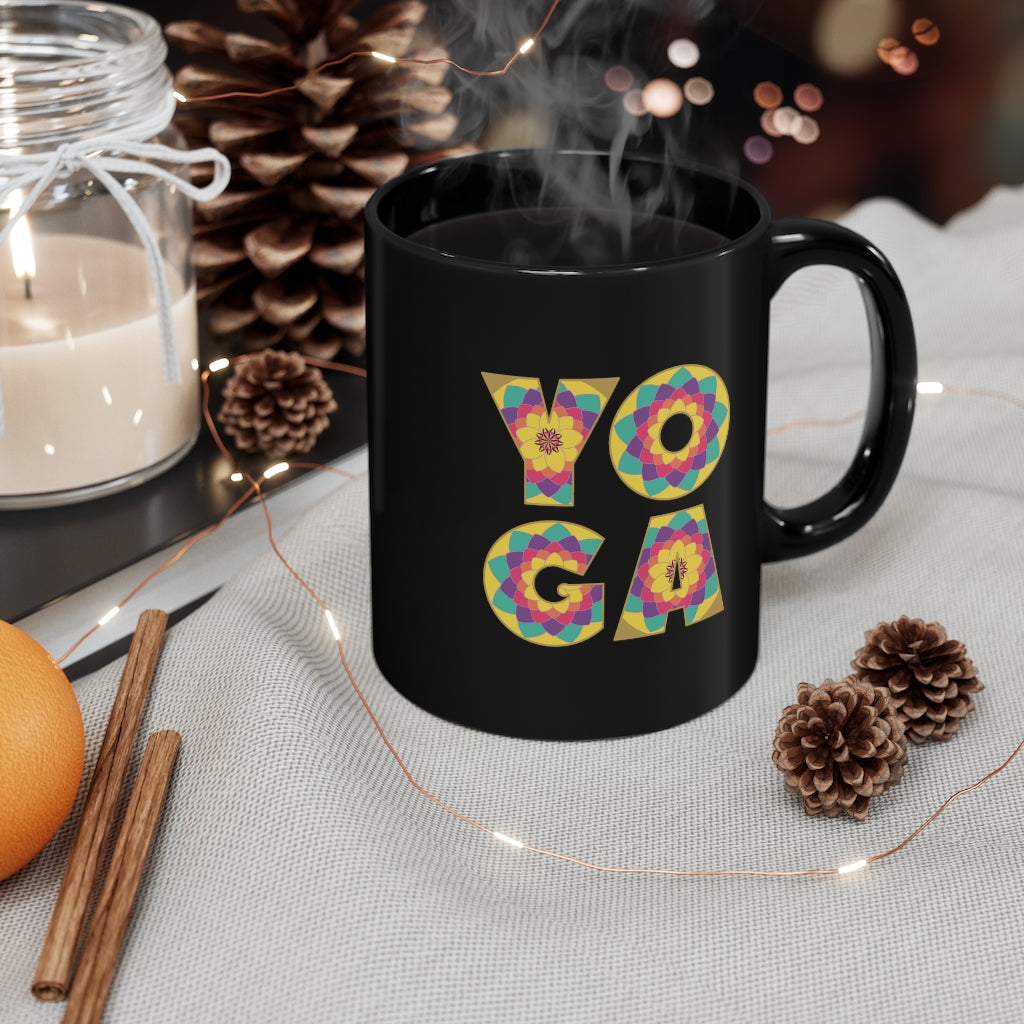 Happy Yoga Black Mug 11oz