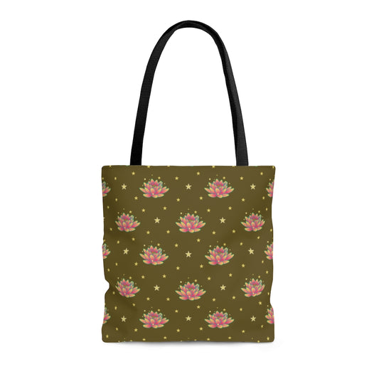 Magical Lotus Dark Golden Tote Bag