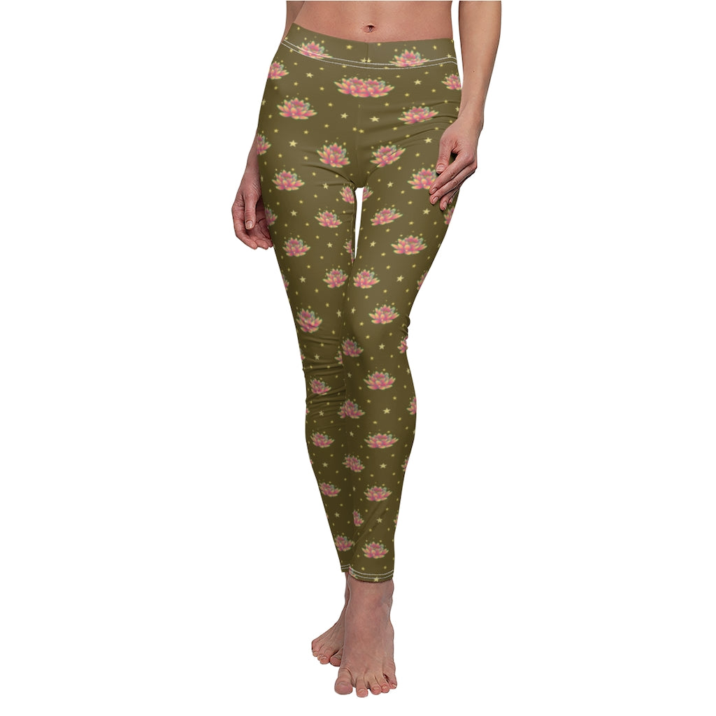 Magical Lotus Dark Golden Casual Leggings