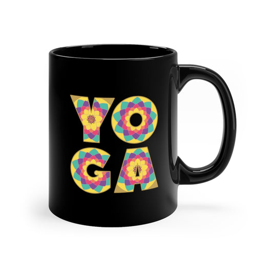 Happy Yoga Black Mug 11oz