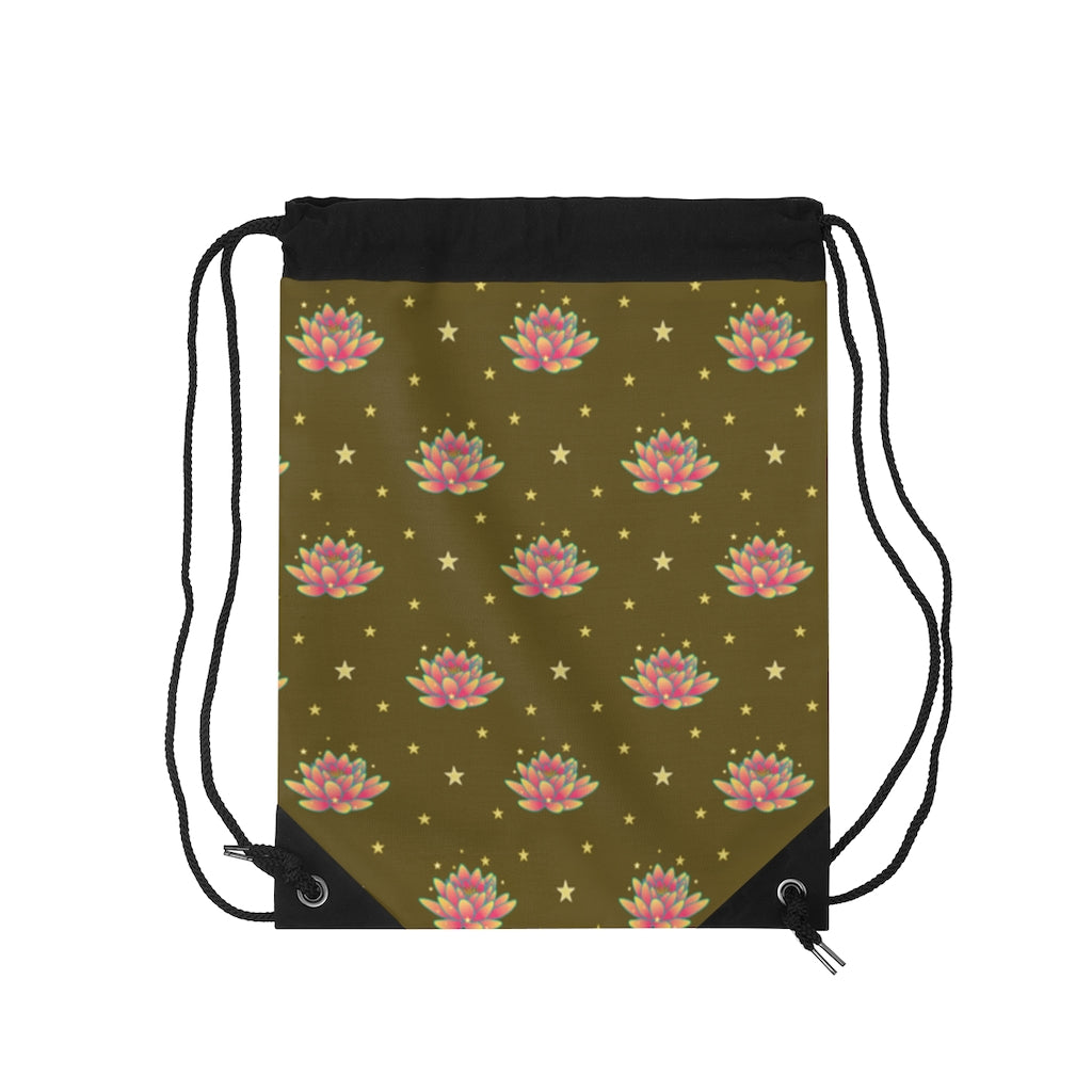 Magical Lotus Dark Golden Drawstring Bag