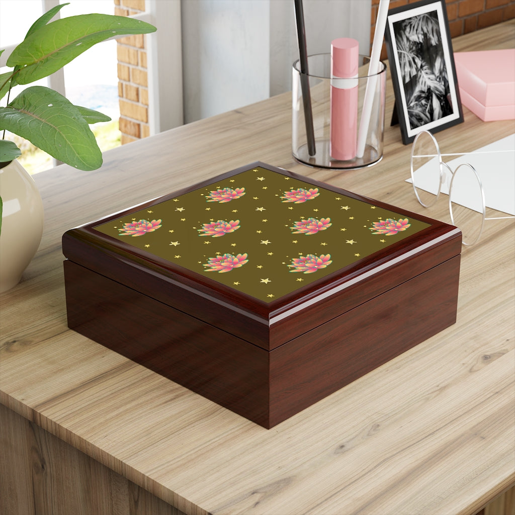 Magical Lotus Dark Golden Jewelry Box