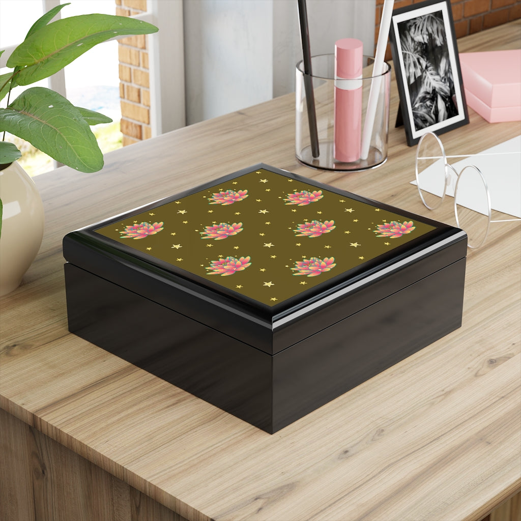 Magical Lotus Dark Golden Jewelry Box