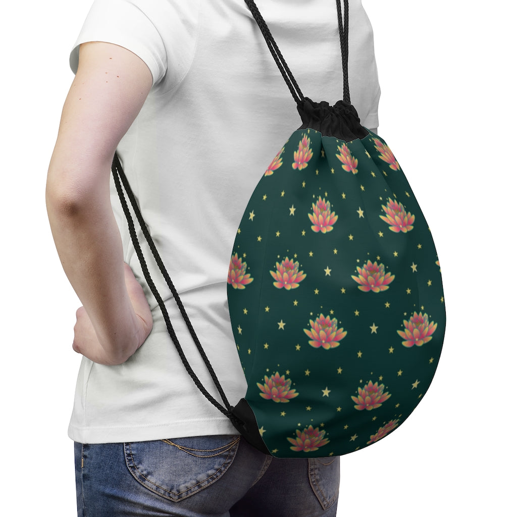 Magical Lotus Green Drawstring Bag