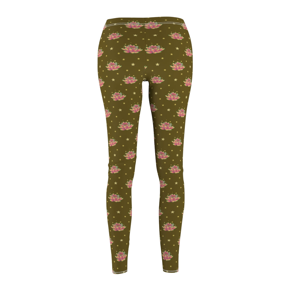 Magical Lotus Dark Golden Casual Leggings