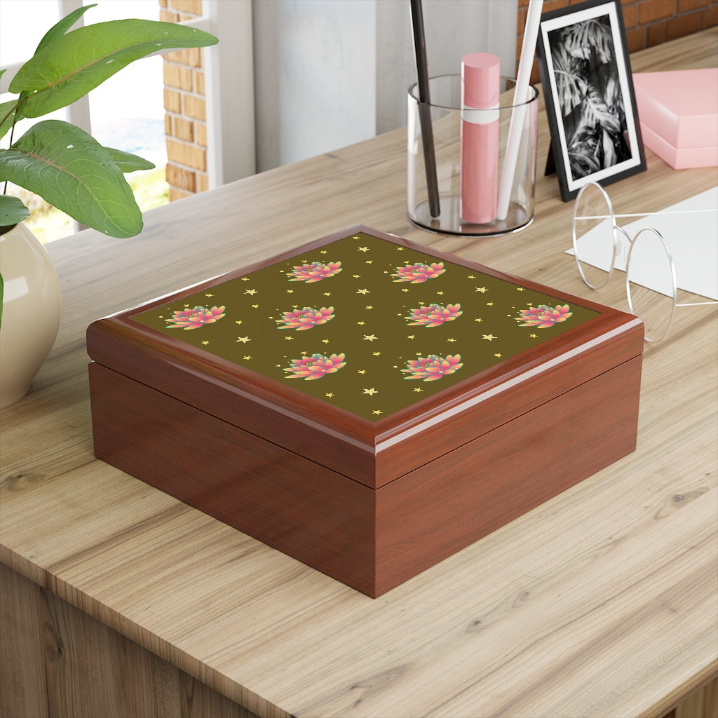 Magical Lotus Dark Golden Jewelry Box