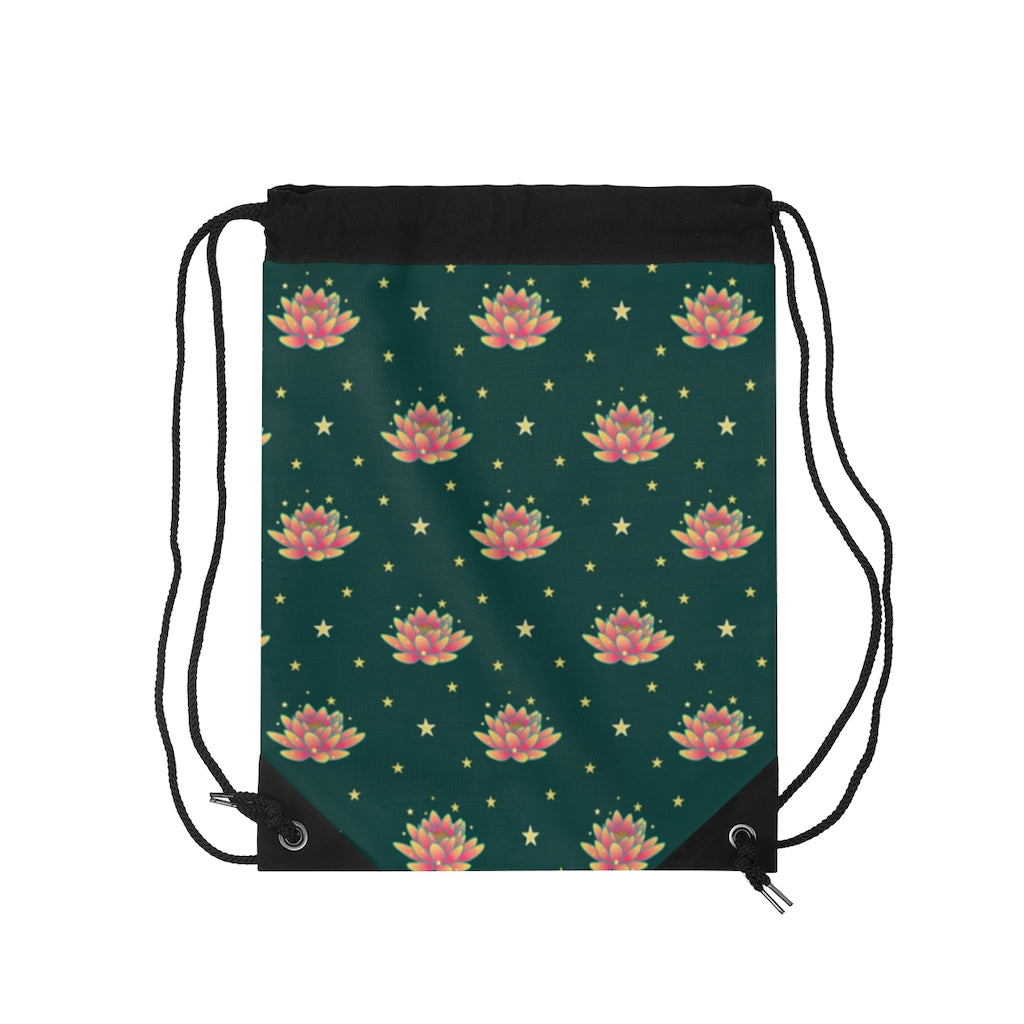 Magical Lotus Green Drawstring Bag