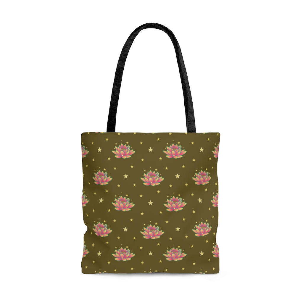 Magical Lotus Dark Golden Tote Bag