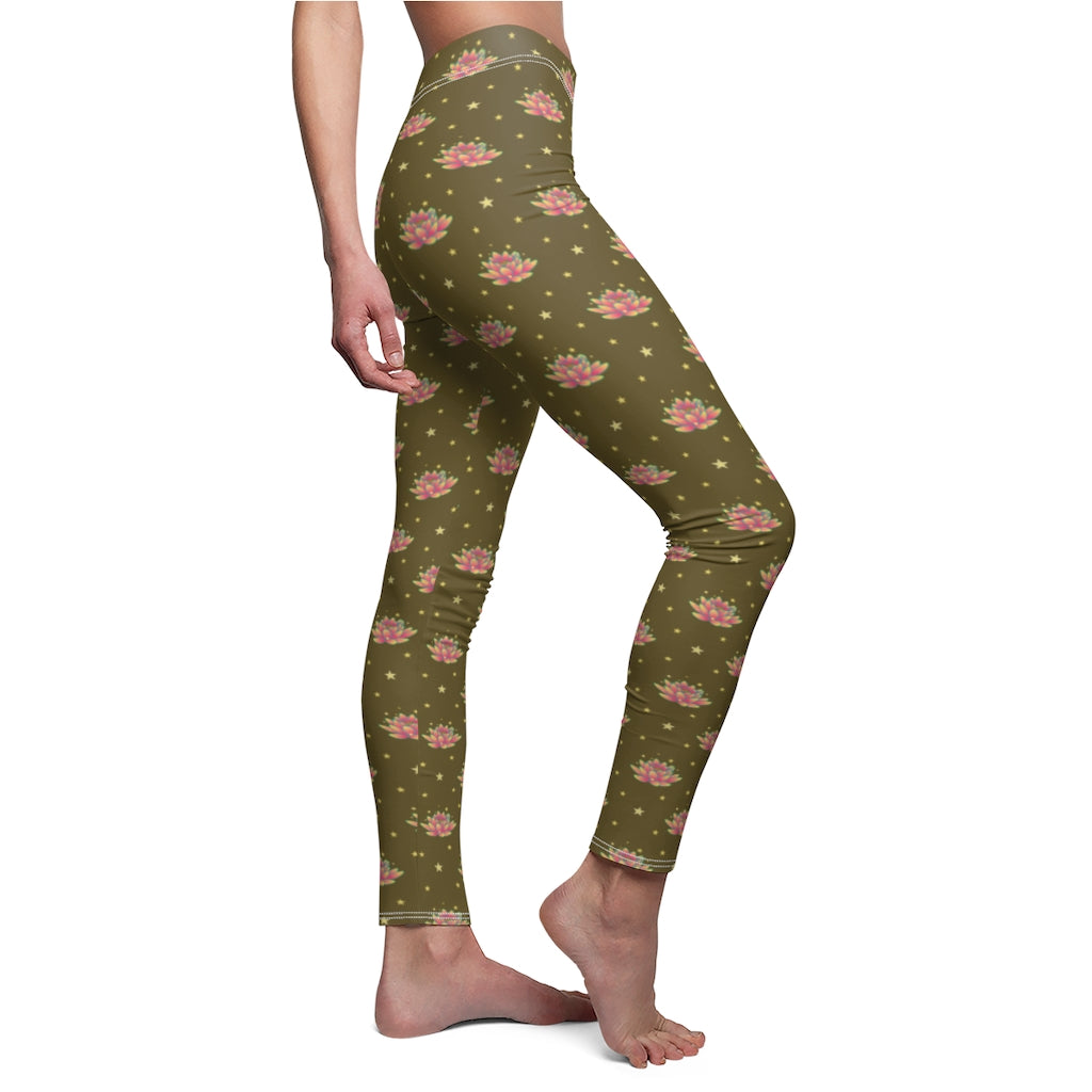 Magical Lotus Dark Golden Casual Leggings